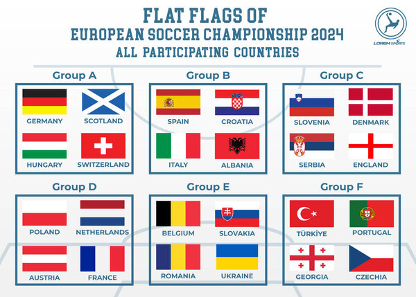 Euro 2024 flat flags of 24 participating countries