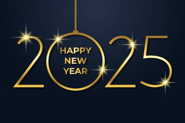 İnce altın fontlu 2025 mutlu yeni yıl tasarımı