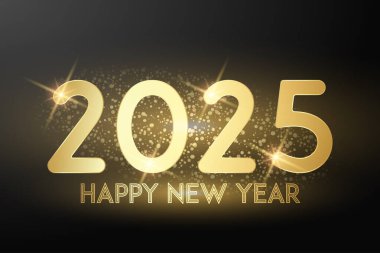 2025 altın metin ve parlak arkaplan ile mutlu yeni yıl tasarımı