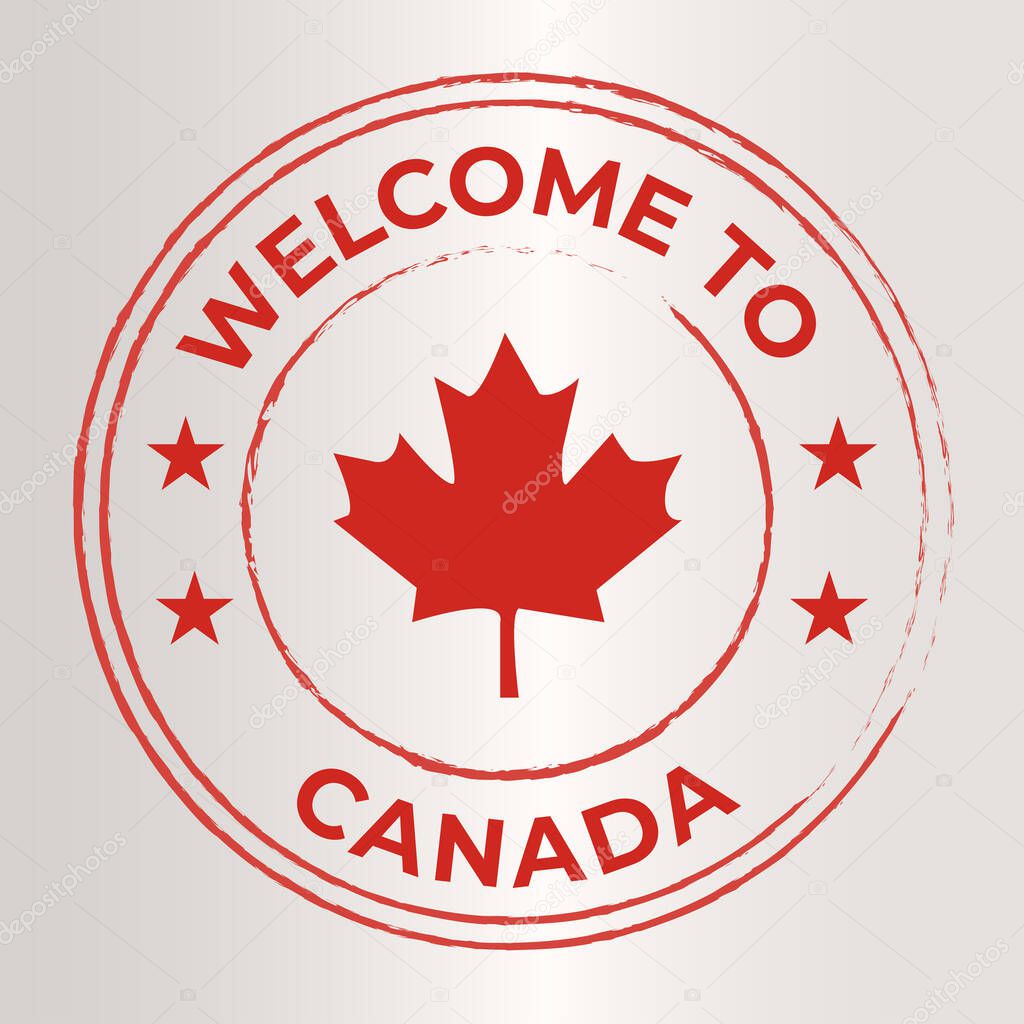 Welcome to Canada Badge Featuring Maple Leaf Icon