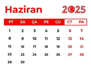 Haziran 2025 Aylık takvim tasarımı temiz görünüm