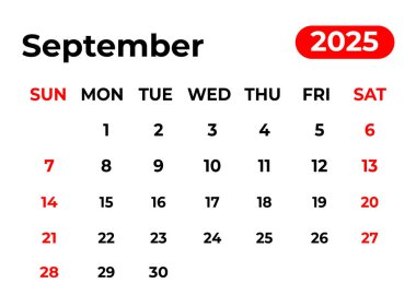 Eylül 2025 Aylık takvim tasarımı temiz görünüm