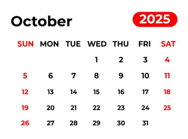 Ekim 2025 Aylık Takvim Tasarımı Temiz görünüm