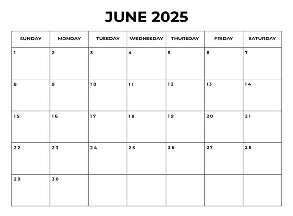 June 2025 Monthly Calendar design with Notes and week starts from sunday