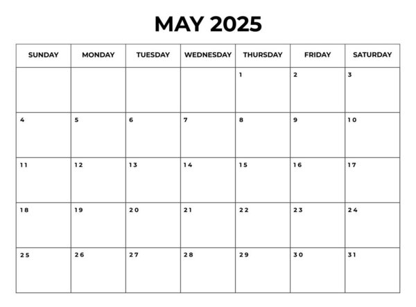 May 2025 Monthly Calendar design with Notes and week starts from sunday