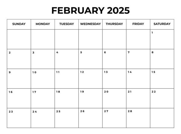 February 2025 Monthly Calendar design with Notes and week starts from sunday
