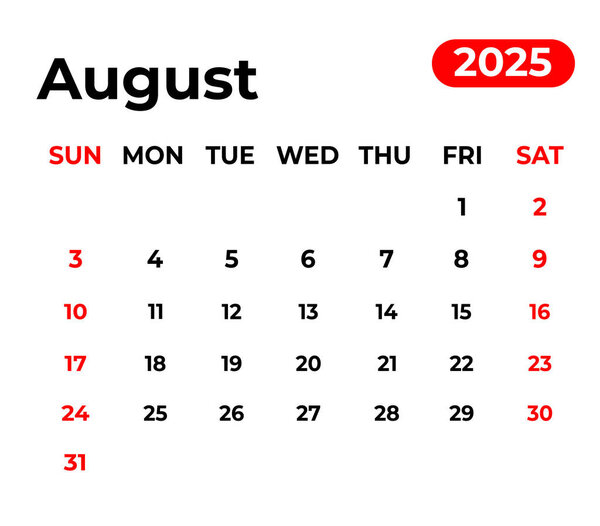 August 2025 monthly calendar design in clean look