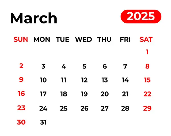 Mart 2025 Aylık Takvim Tasarımı