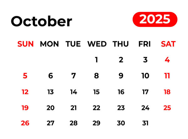 October 2025 monthly calendar design in clean look