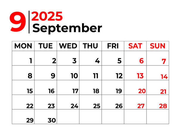 September 2025 Monthly Calendar design with clean look and week starts from sunday