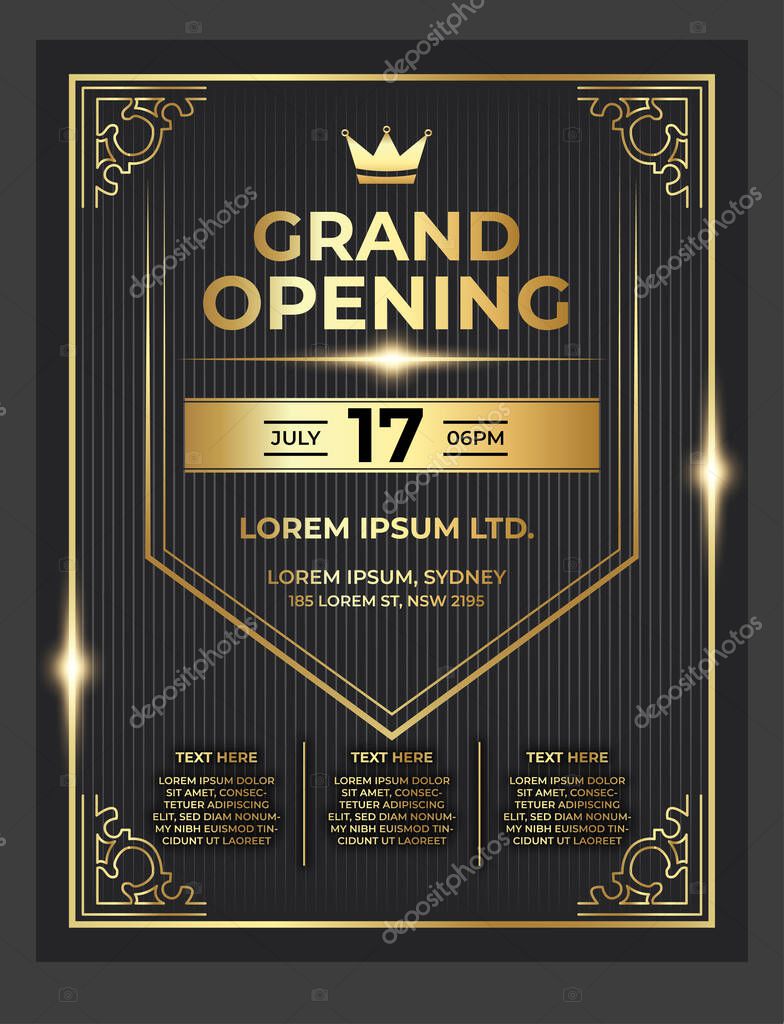 Elegant Grand Opening Flyer for Business Launch Event in Black Golden Shade