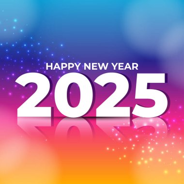 2025 mutlu yeni yıl tasarımı renkli ve parlak arkaplanlı