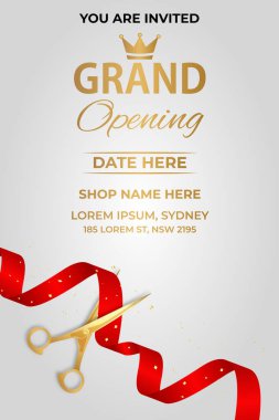 Kırmızı Kurdele Kesme ve renkli konfetiyle Lüks Büyük Açılış Bayrağı