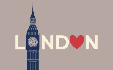 Londra tipografi tasarımı büyük Ben ve kalp simgeleri