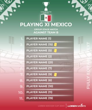 Maç günü Meksika takımı için XI Şablonu