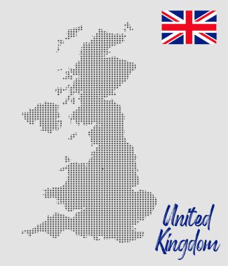 Birleşik Krallık Union Jack ve Typography ile Noktalı Harita