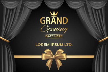 Siyah ve altın renginde zarif büyük açılış davetiyesi tasarımı