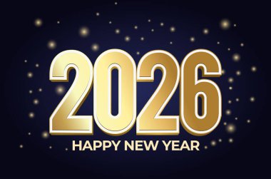 2026 Altın metin ve parlak arkaplan ile mutlu yeni yıl tasarımı