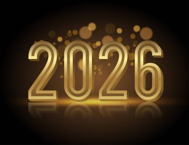Altın parıltı 2026 mutlu yeni yıl metni koyu arkaplan üzerine