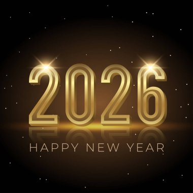 Neon altın parıltısı 2026 Siyah zemin üzerinde mutlu yıllar