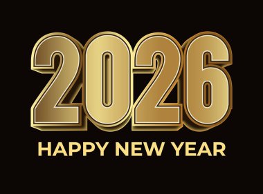 2026 Altın metin ve koyu arkaplan ile mutlu yeni yıl tasarımı