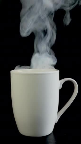 White Swirling Steamy Smoke Smog White Cup Coffee Tea Black — Vídeo de Stock
