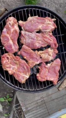 Zengin Aromalar ve Lezzetli Izgara Domuz Bifteği Kömür Sokağı-BBBQ 'da Pişirildi. Sulu Domuz Bifteği, Uzman olarak Residential Home 'un arka bahçesinde pişirilmiş. Dikey. Kapat..