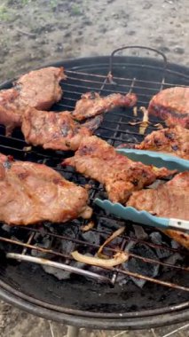 Zengin Aromalar ve Lezzetli Izgara Domuz Bifteği Kömür Sokağı-BBBQ 'da Pişirildi. Sulu Domuz Bifteği, Uzman olarak Residential Home 'un arka bahçesinde pişirilmiş. Dikey. Kapat..