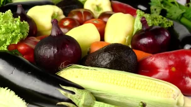 Sağlıklı Yemekler Için Yapımı Akdeniz Taze Sebzeleri Taze Patlıcan Avokado — Stok video