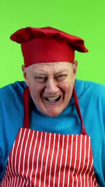 Senior Cook Apron Hysterically Laughing Funny Joke Mature Chef Remembered — Stock Video