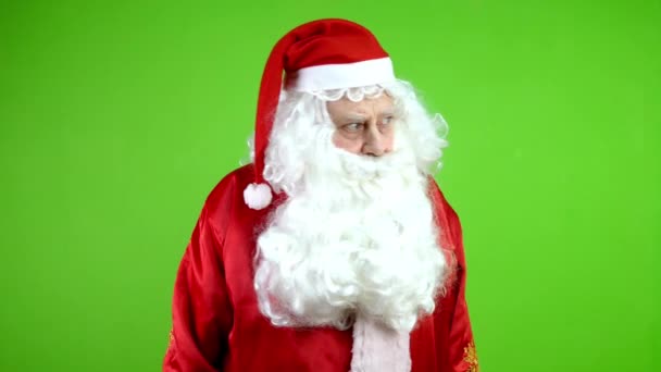 Santa Claus Pone Los Dedos Los Labios Dice Shhh Quiere — Vídeo de stock