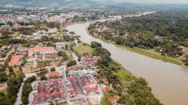 Aerial view of Kuala Kangsar town near the river in Malaysia.
