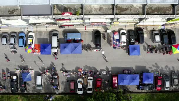 Selangor Malaysia March 2023 Aerial View Car Boot Morning Market — Stock Video