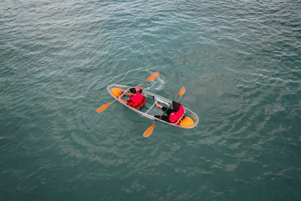 Vue Aérienne Des Gens Faisant Kayak Dans Mer — Photo