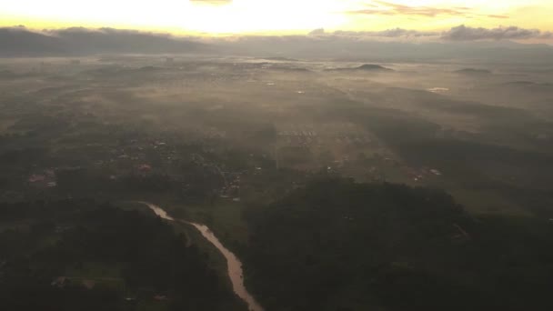 Wide Angle Aerial Bangi Lama Suburban View Sunrise Overlooking Skyline — Stock Video