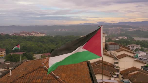 パレスチナの国旗が建物の上を振っている — ストック動画
