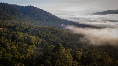 Lenggong, Perak 'ta Titiwangsa sıradağları bulutlarla kaplı..