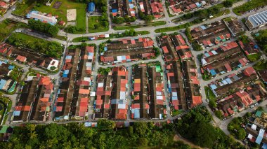 Kuala Kubu Baharu 'nun Hulu Selangor' daki eski kasabasının bulanık üst görüntüsü.