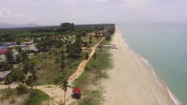 Besut, Terengganu 'da palmiye ağaçlarının yanında uzanan kumsal.