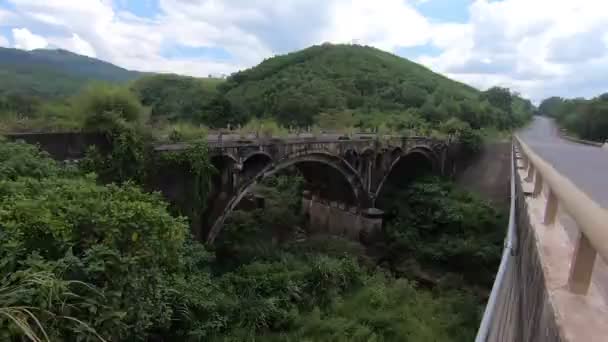 Old Inoperative Abandoned Bridge Mountains Cloudy Weather High Quality Fullhd — Video