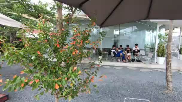 Vietnamese Teenagers Beautiful Modern New Cafe Glass Walls Dong Town — Vídeos de Stock