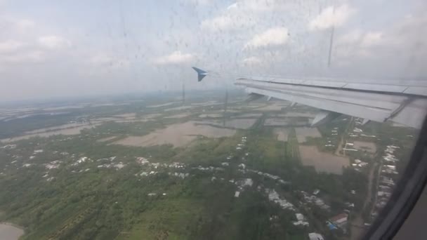 Mekong Delta Green Wet Fields Landing Plane View Can Tho — Stock video