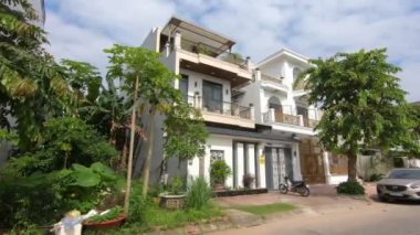 New modern neighborhood in Cai Rang district, Can Tho, Vietnam. Luxury houses. High quality FullHD footage