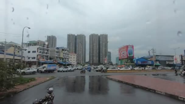 Rain Drop Slides Phnom Penh Cambodia View Bus Window Fast — Stockvideo