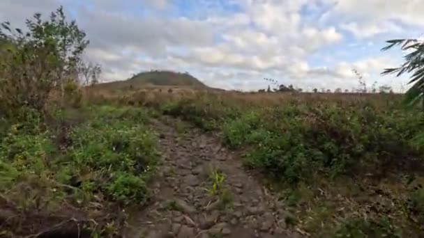 Pov Walking Volcanic Stones Road Volcano Close High Quality Footage — Stock Video