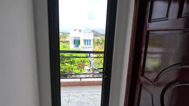 Pov Going Door Glass Balcony Высококачественные Кадры — стоковое видео
