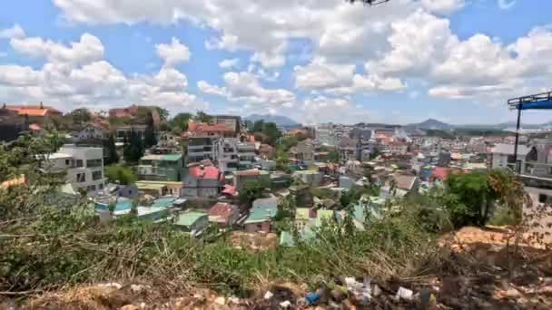Dalat Vietnam Sunny Day Cityscape Small Houses Mountains Clouds High — Stock Video