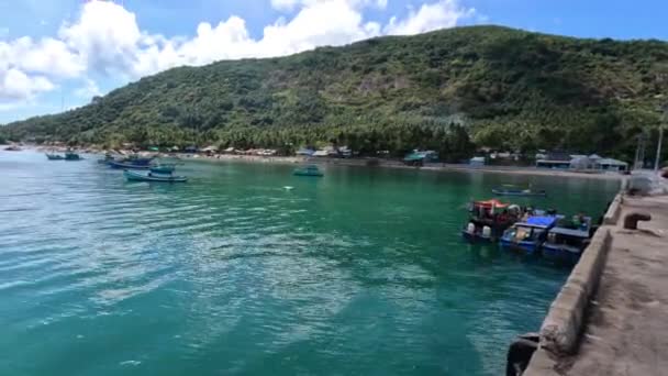 Zploštělá Sušená Ryba Molu Malém Rybářském Ostrově Čistým Mořem Lai — Stock video