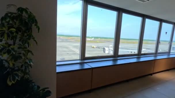 札幌新千歳空港Ctsウィンドウビューポイント 北海道 その上に飛行機との滑走路の眺め 高品質の4K映像 — ストック動画