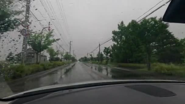Japoński Wieś Droga Deszczowy Pochmurny Dzień Wgląd Samochodu Wysokiej Jakości — Wideo stockowe